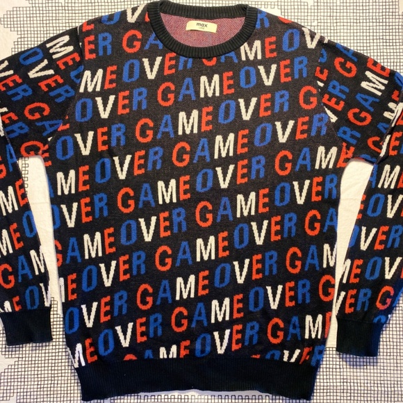 max - Men’s Sweater L – Bold “Game Over” Graphic - 100% Cotton - Knit - Picture 1 of 8